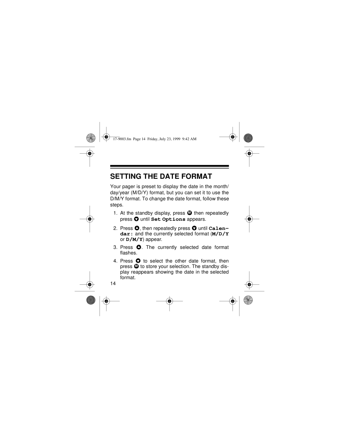 Radio Shack 17-9003 owner manual Setting the Date Format 