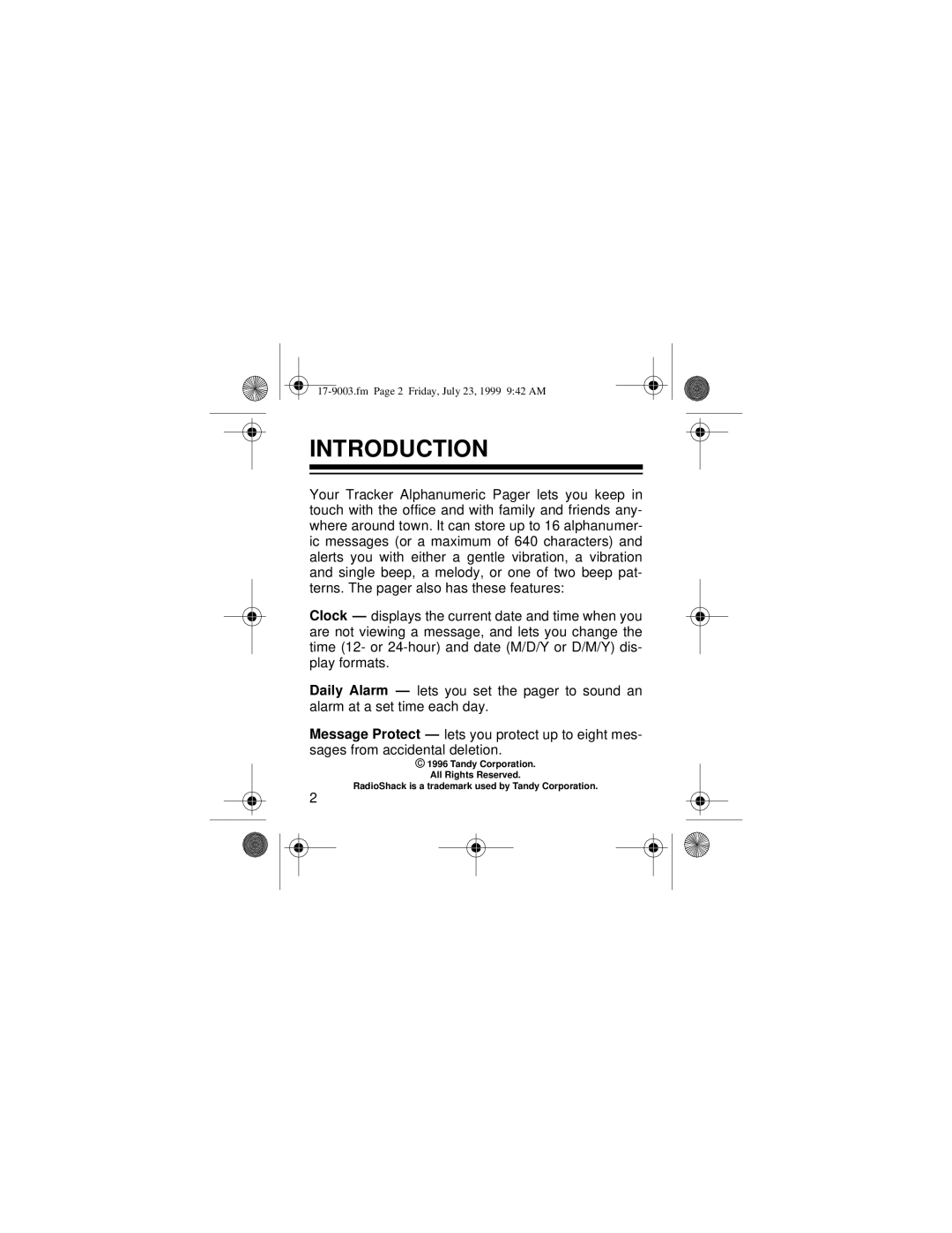 Radio Shack 17-9003 owner manual Introduction 