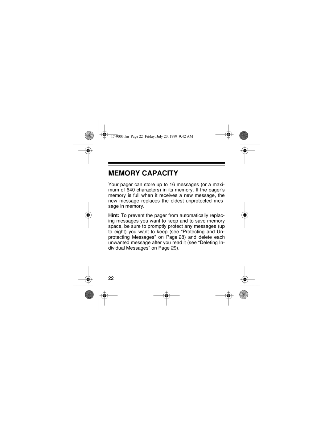 Radio Shack 17-9003 owner manual Memory Capacity 