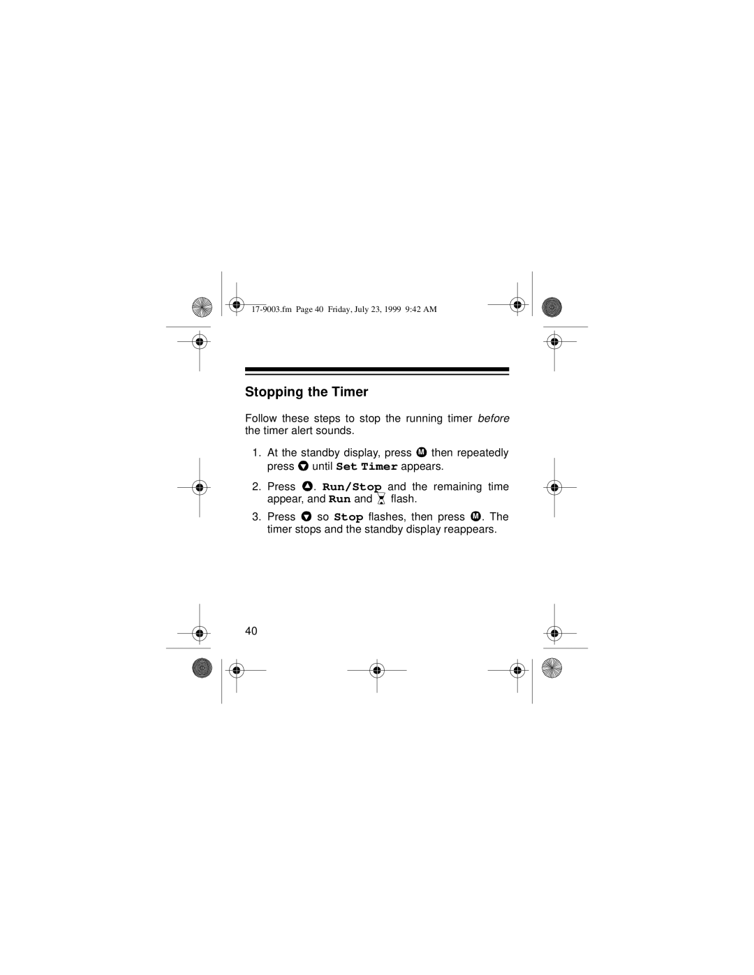 Radio Shack 17-9003 owner manual Stopping the Timer 