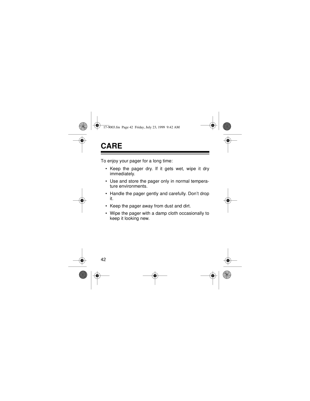 Radio Shack 17-9003 owner manual Care 