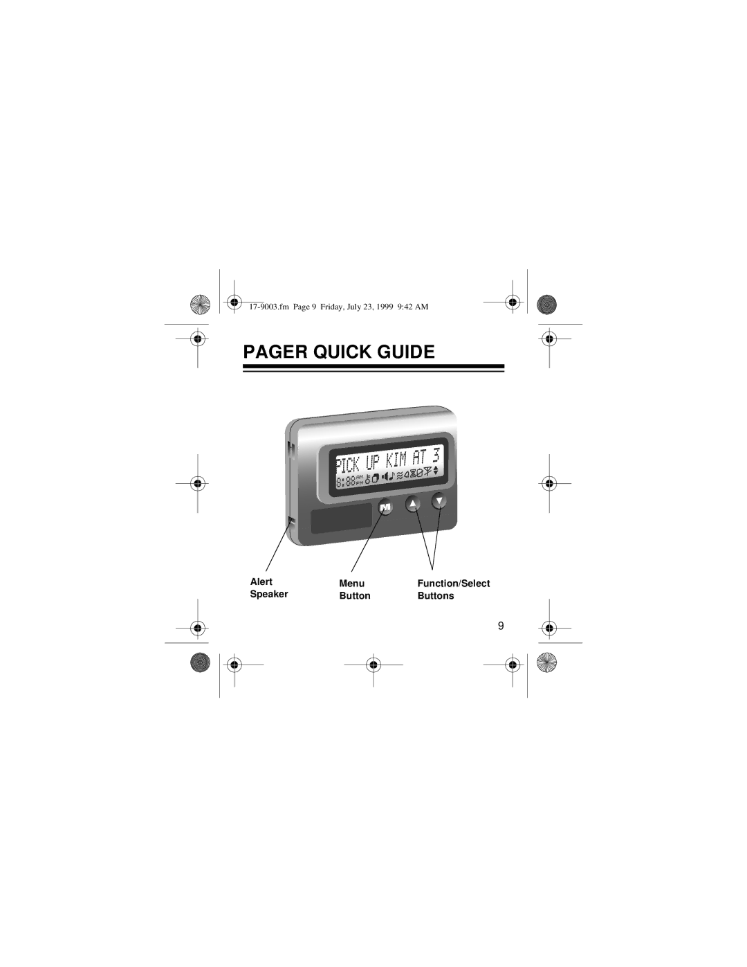 Radio Shack 17-9003 owner manual Pager Quick Guide 