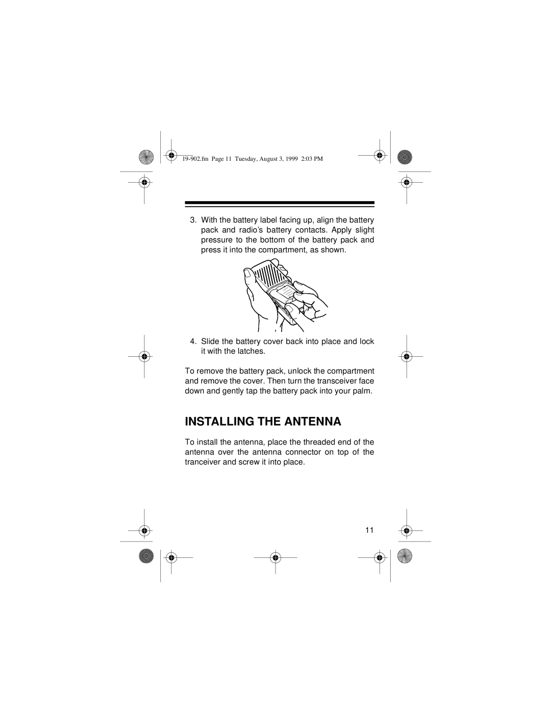 Radio Shack 19-902 owner manual Installing the Antenna 