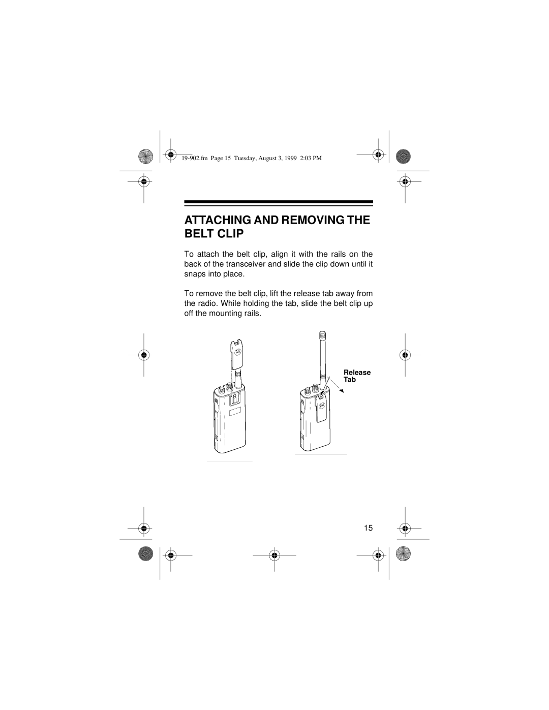 Radio Shack 19-902 owner manual Attaching and Removing the Belt Clip 