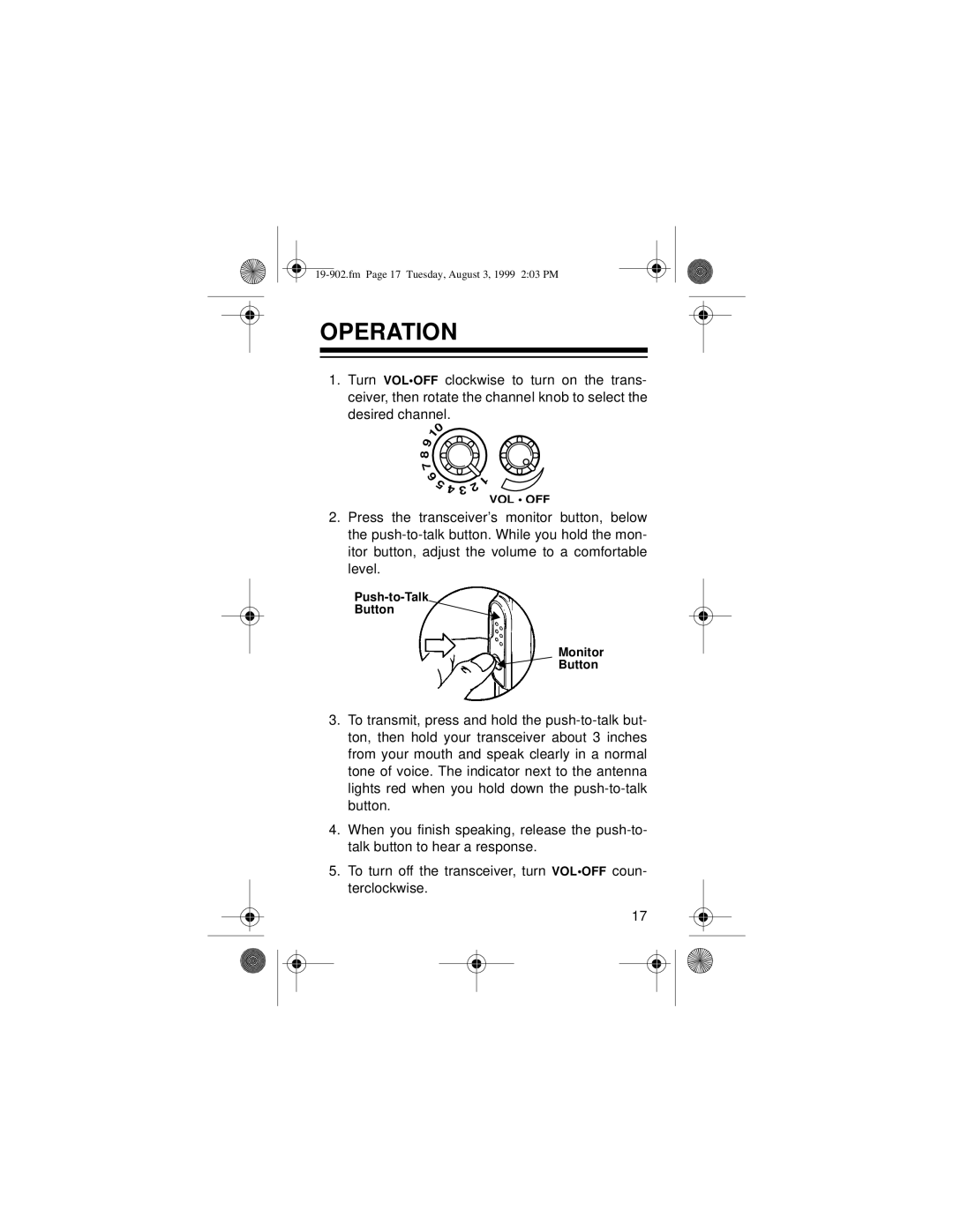 Radio Shack 19-902 owner manual Operation 