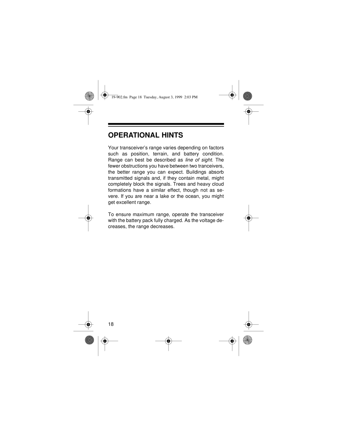 Radio Shack 19-902 owner manual Operational Hints 