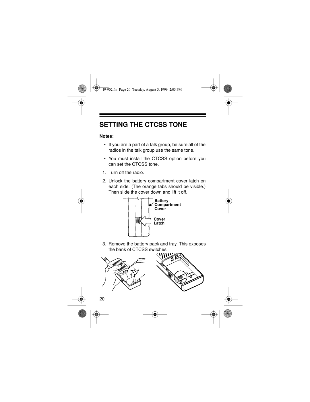 Radio Shack 19-902 owner manual Setting the Ctcss Tone 