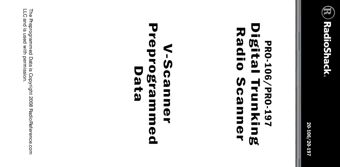 Radio Shack 20-197, 20-106 manual Digital Trunking Radio Scanner Preprogrammed Data 