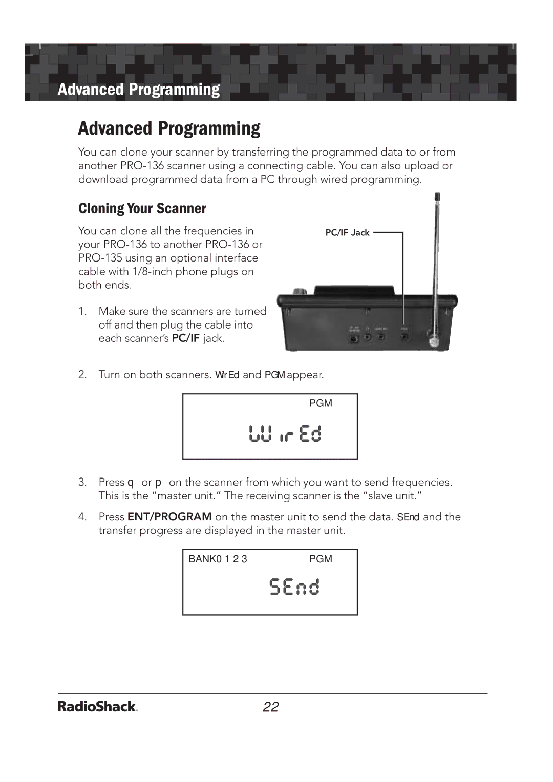 Radio Shack 20-136 PRO-136 quick start Advanced Programming, Cloning Your Scanner 