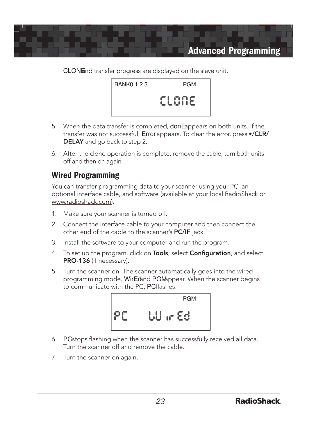 Radio Shack 20-136 PRO-136 quick start Wired Programming 