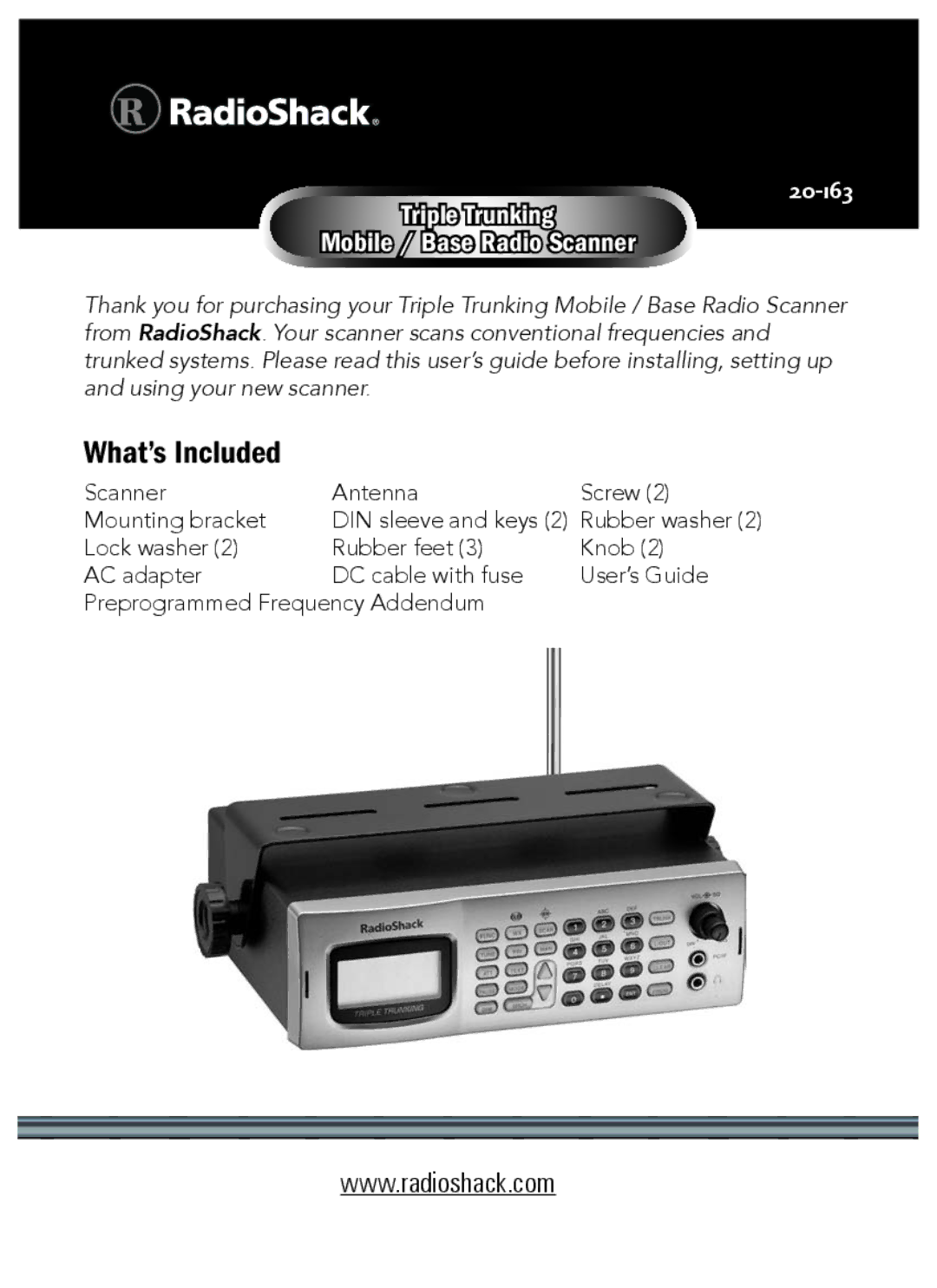 Radio Shack 20-163 manual What’s Included, Mobile / Base Radio Scanner 