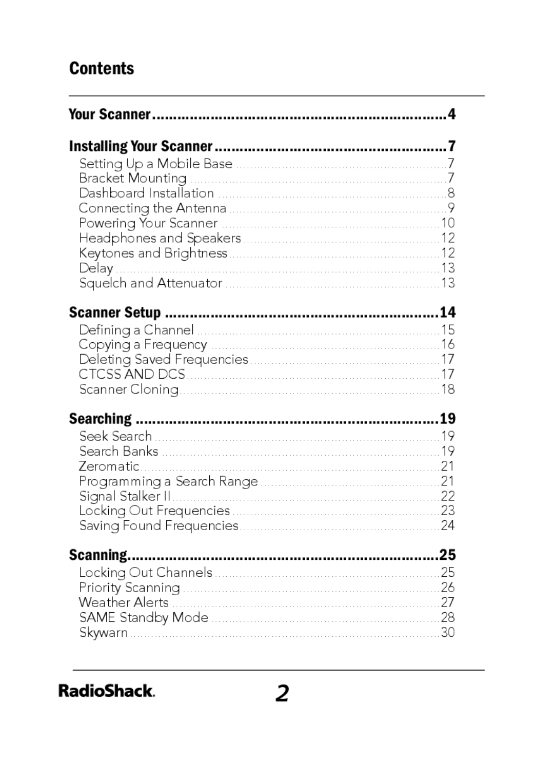 Radio Shack 20-163 manual Contents 