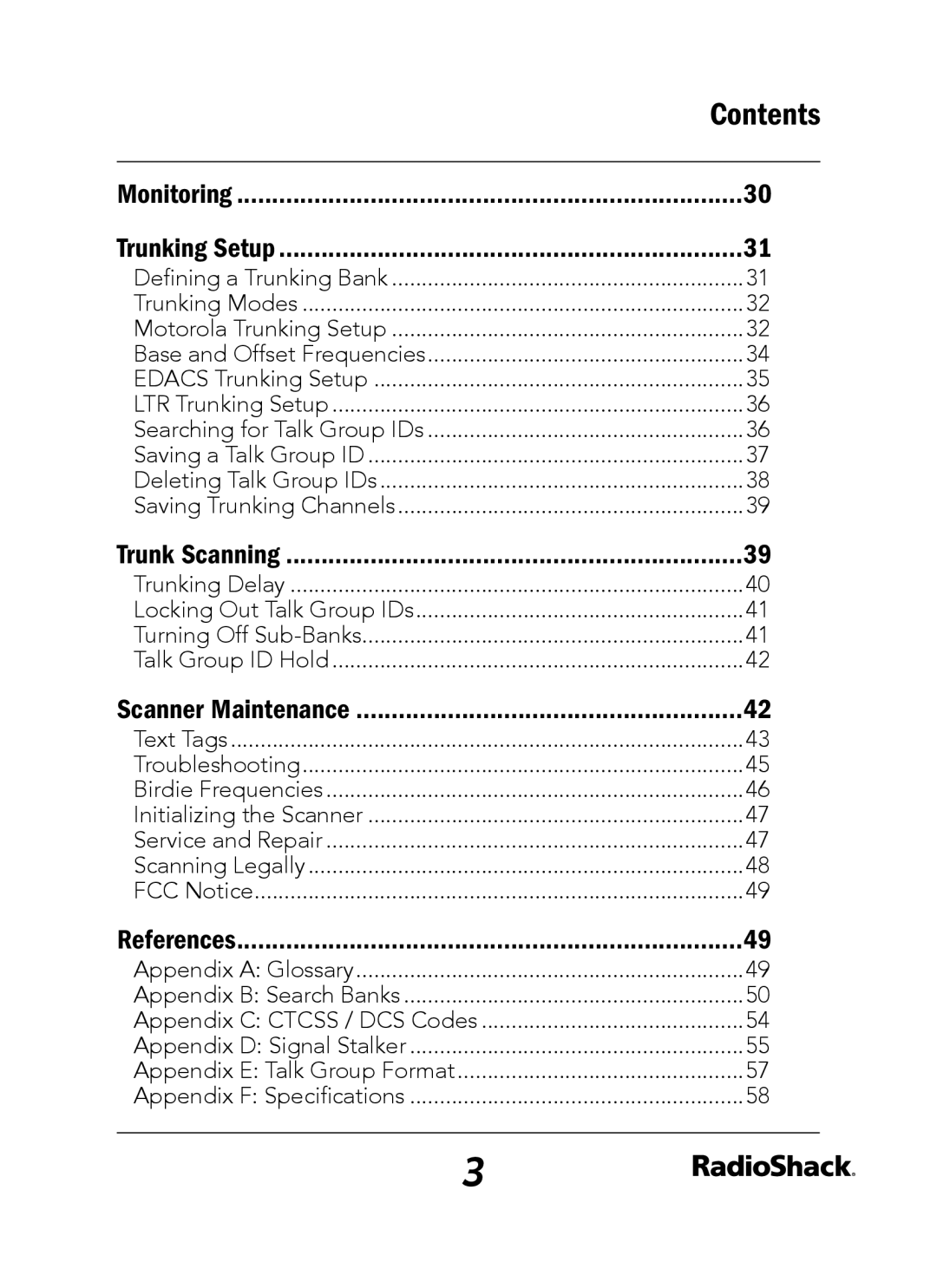 Radio Shack 20-163 manual Contents 