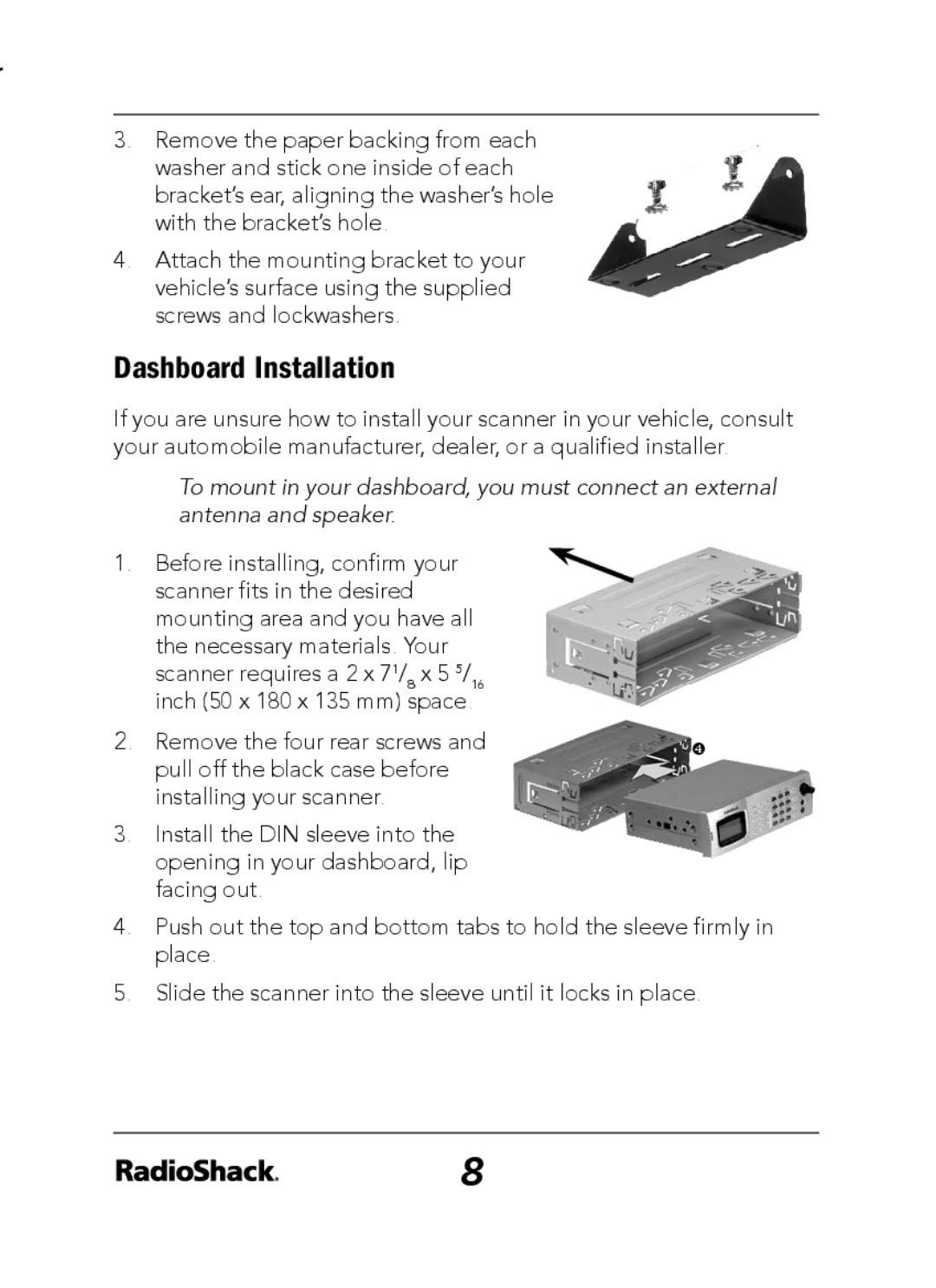 Radio Shack 20-163 manual Dashboard Installation 
