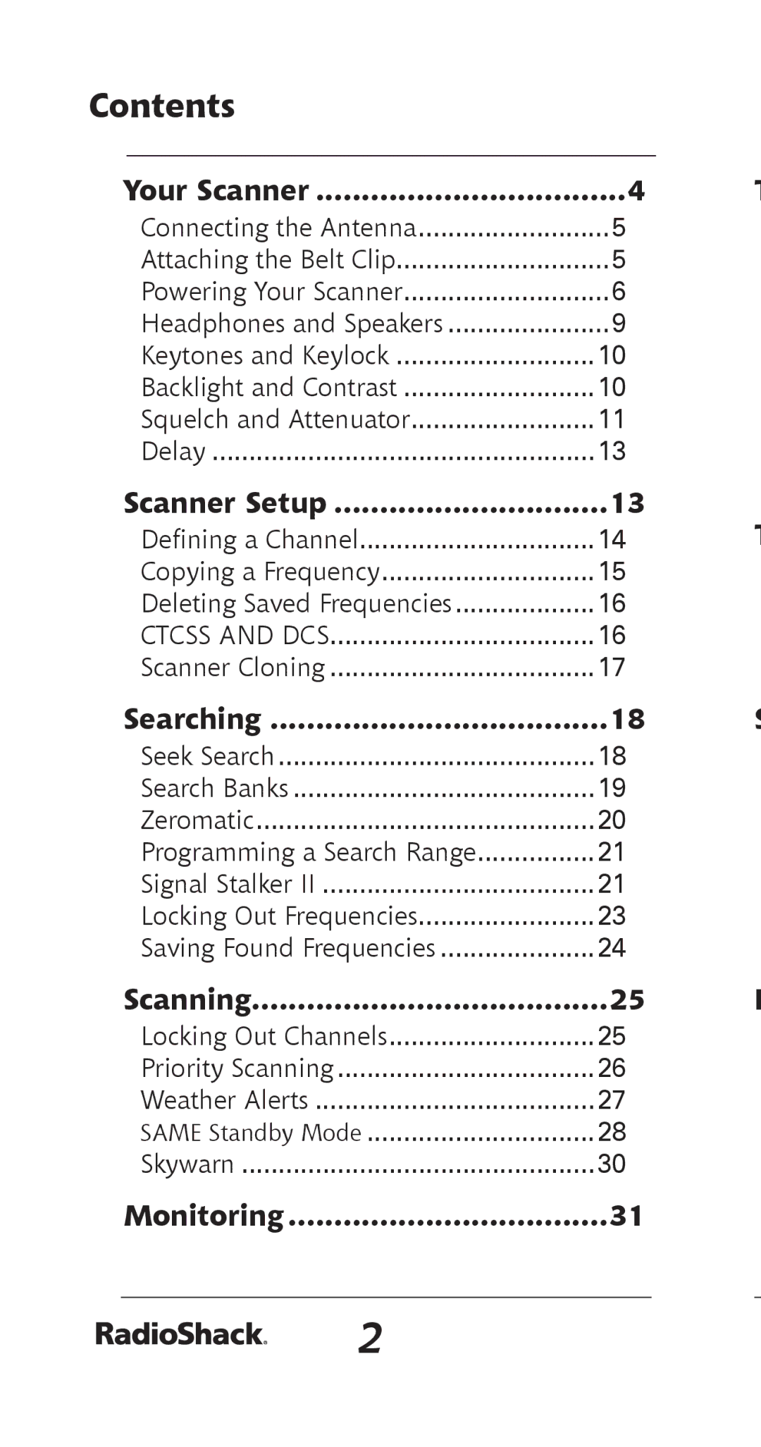 Radio Shack 20-164 manual Contents 