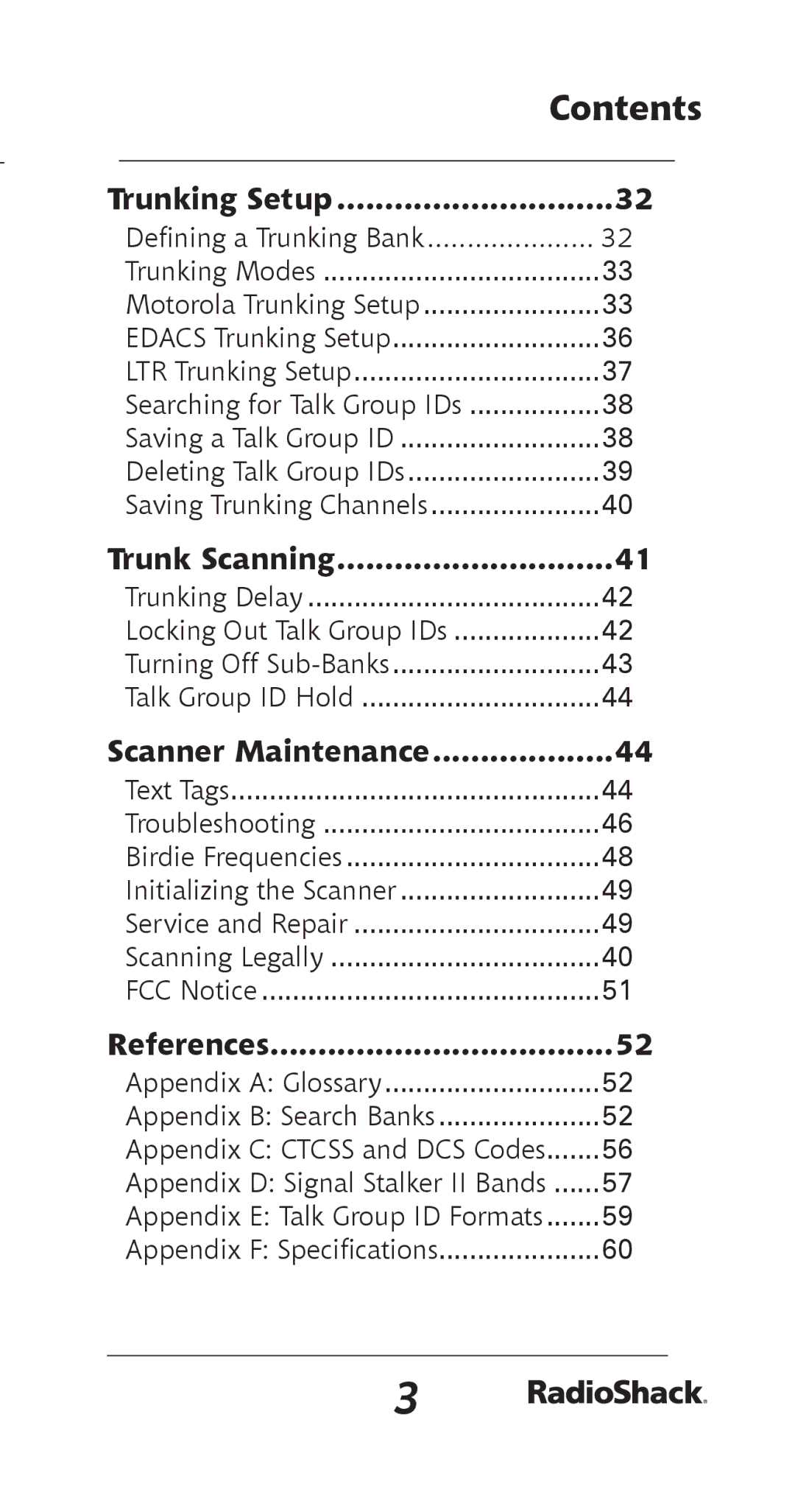 Radio Shack 20-164 manual Contents 