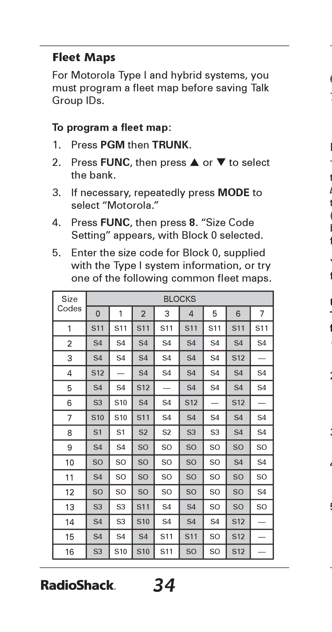 Radio Shack 20-164 manual Fleet Maps, To program a fleet map 