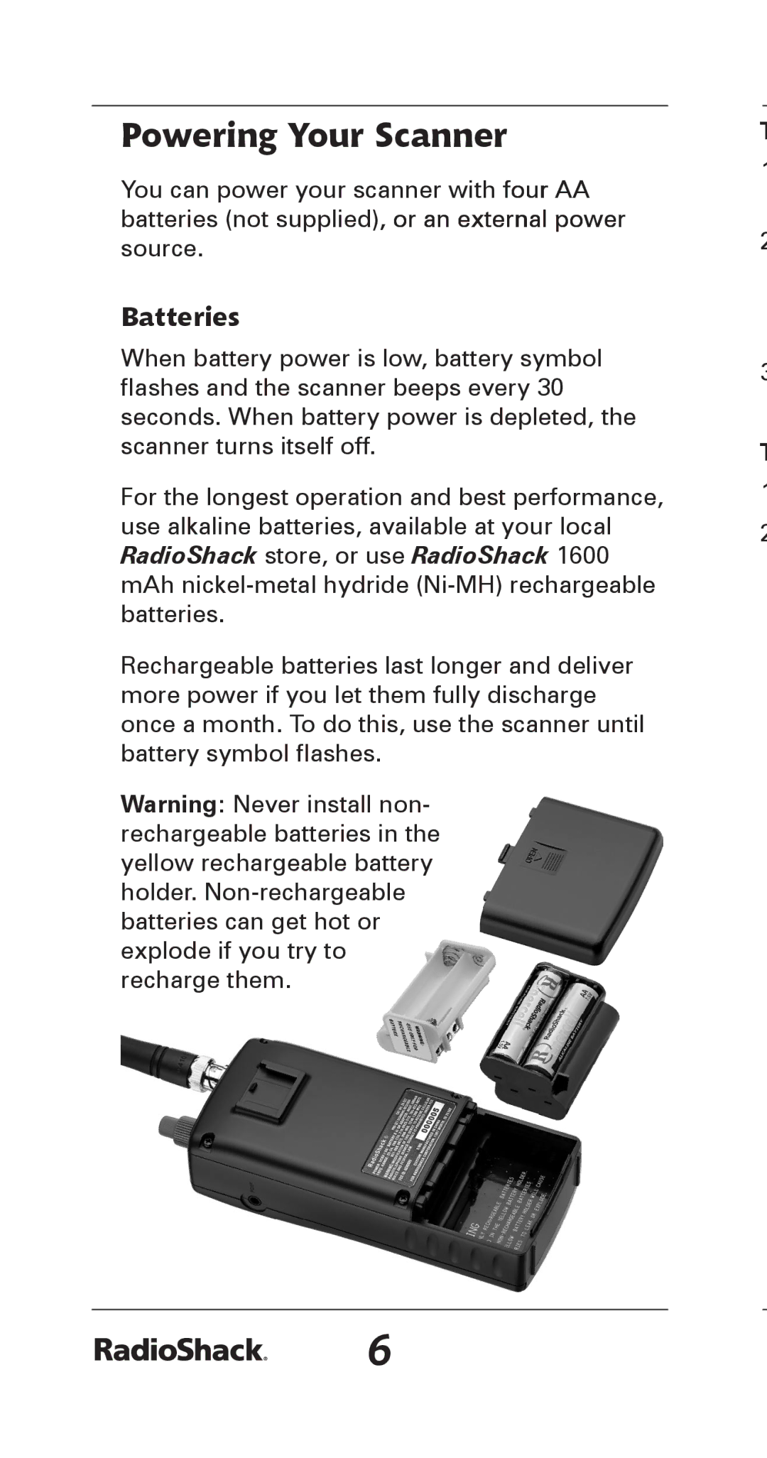 Radio Shack 20-164 manual Powering Your Scanner, Batteries 