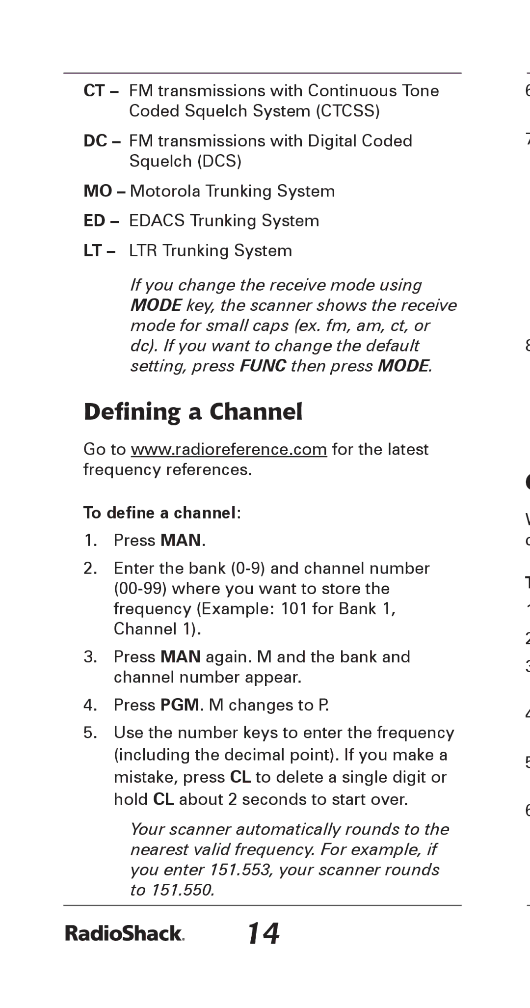 Radio Shack 20-164 manual Defining a Channel, To define a channel 