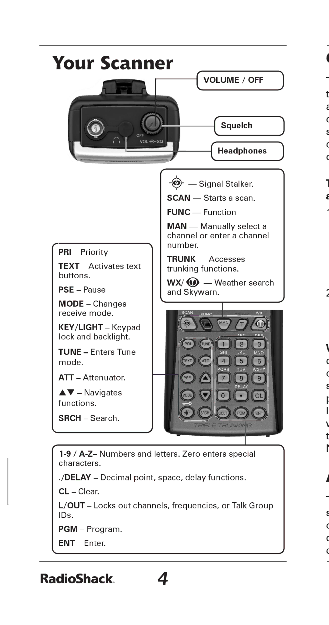 Radio Shack 20-164 manual Your Scanner, Volume / OFF 