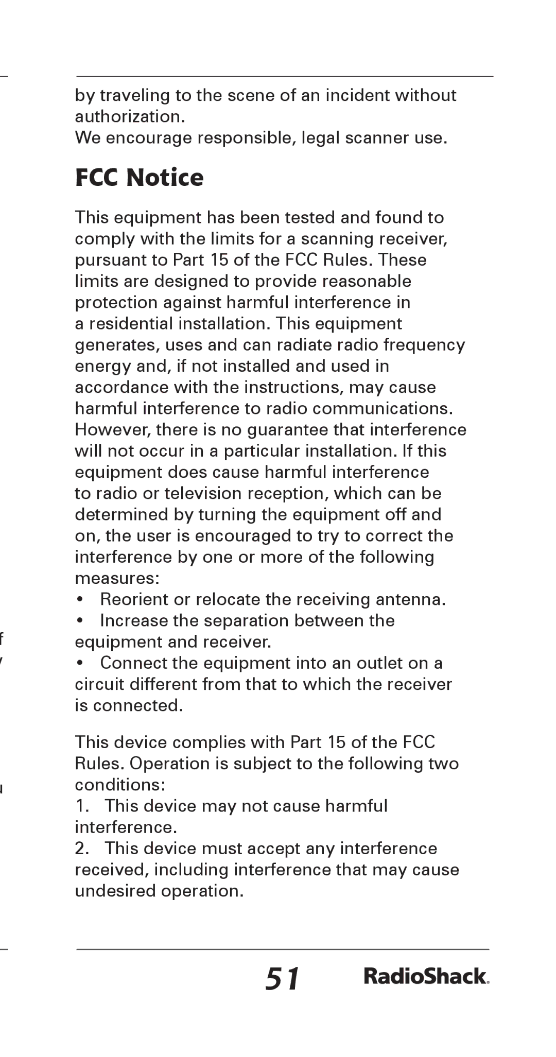 Radio Shack 20-164 manual FCC Notice 