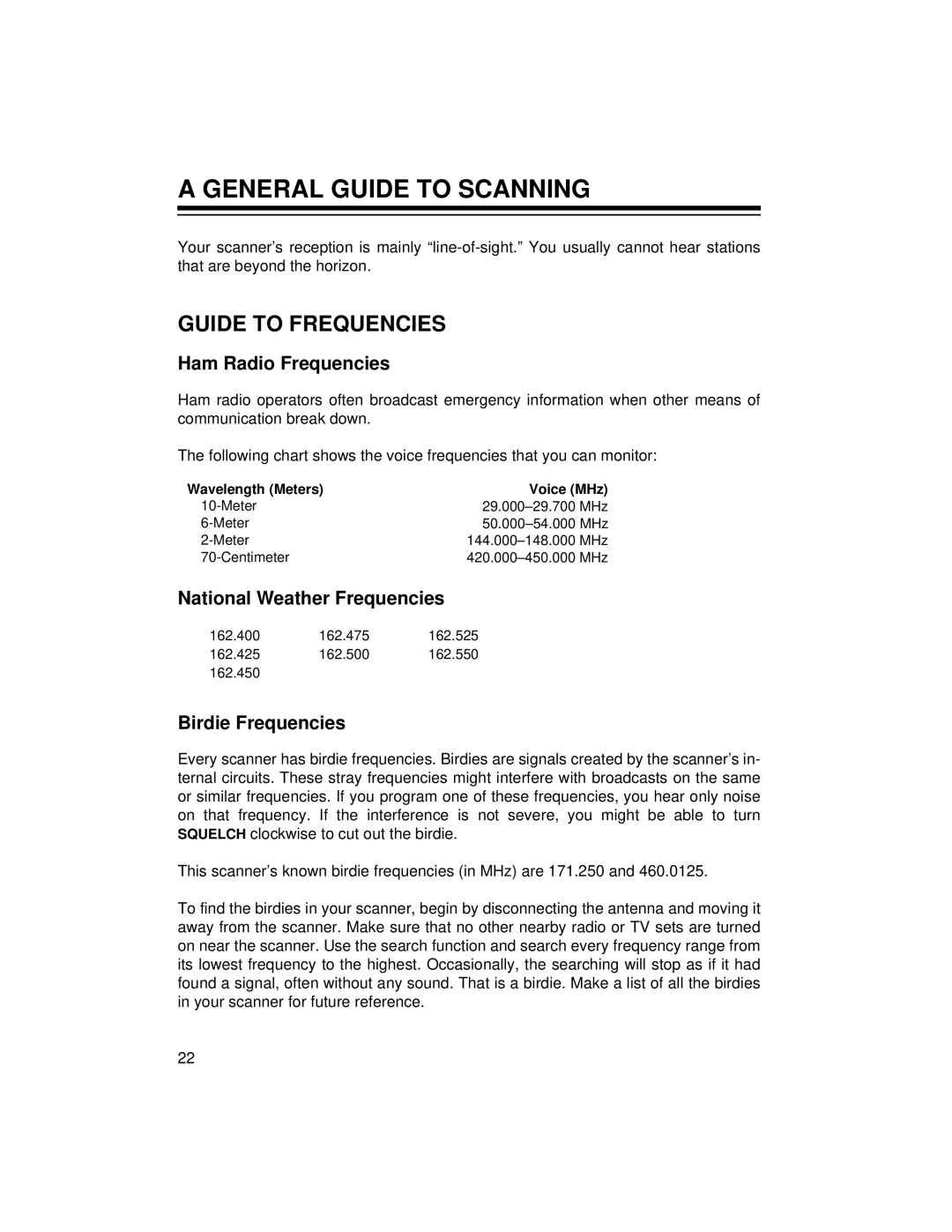 Radio Shack 20-422 General Guide to Scanning, Guide to Frequencies, Ham Radio Frequencies, National Weather Frequencies 