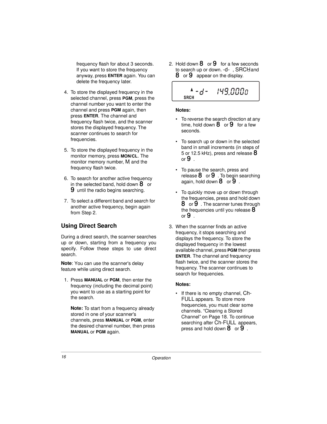 Radio Shack 20-423 owner manual Using Direct Search 