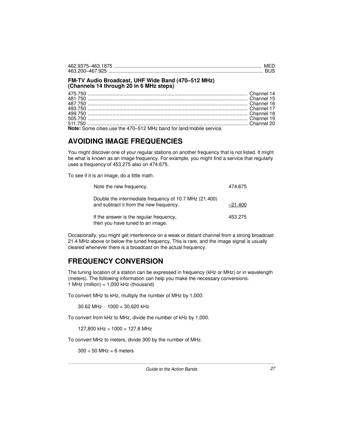 Radio Shack 20-423 owner manual Avoiding Image Frequencies, Frequency Conversion 