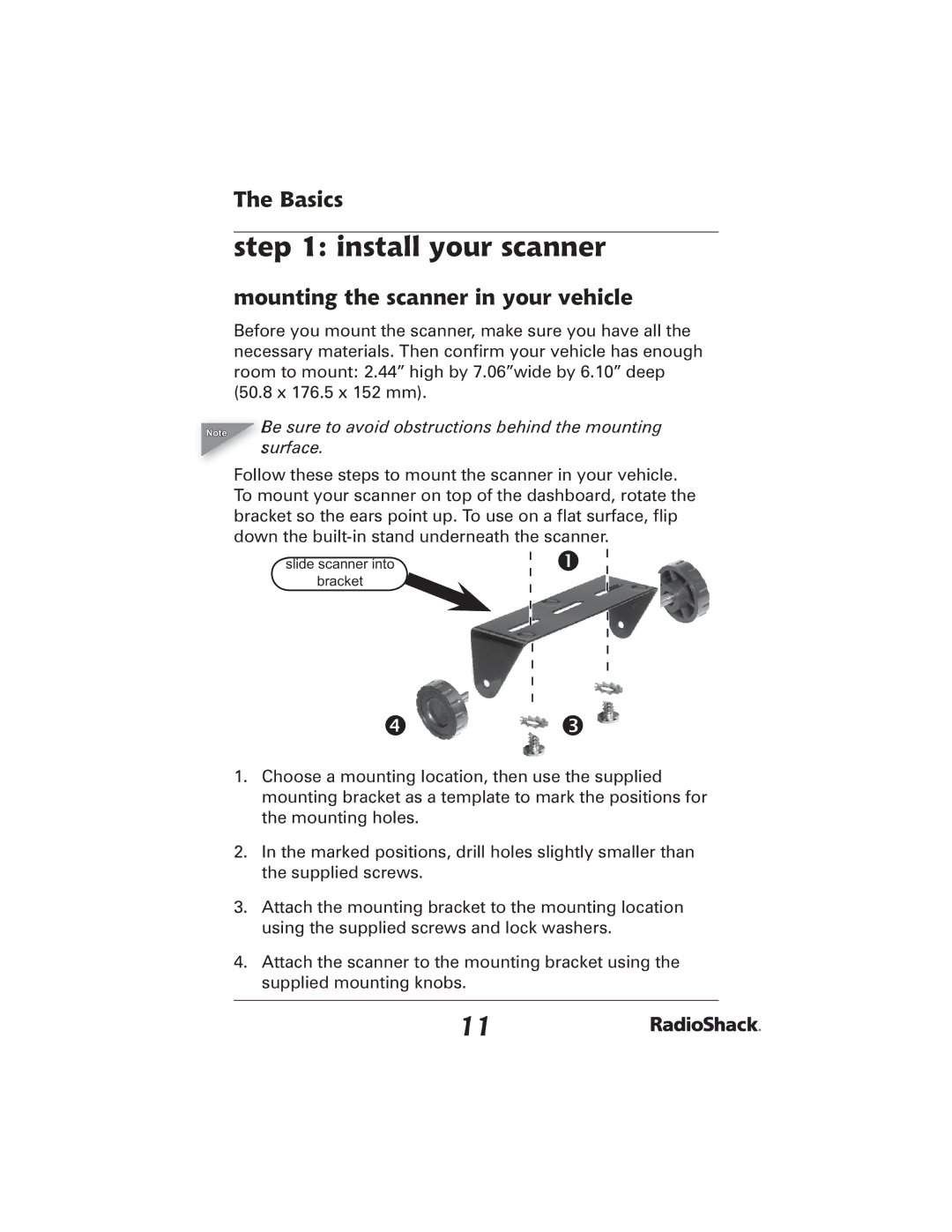 Radio Shack 20-426 manual Install your scanner, Mounting the scanner in your vehicle 