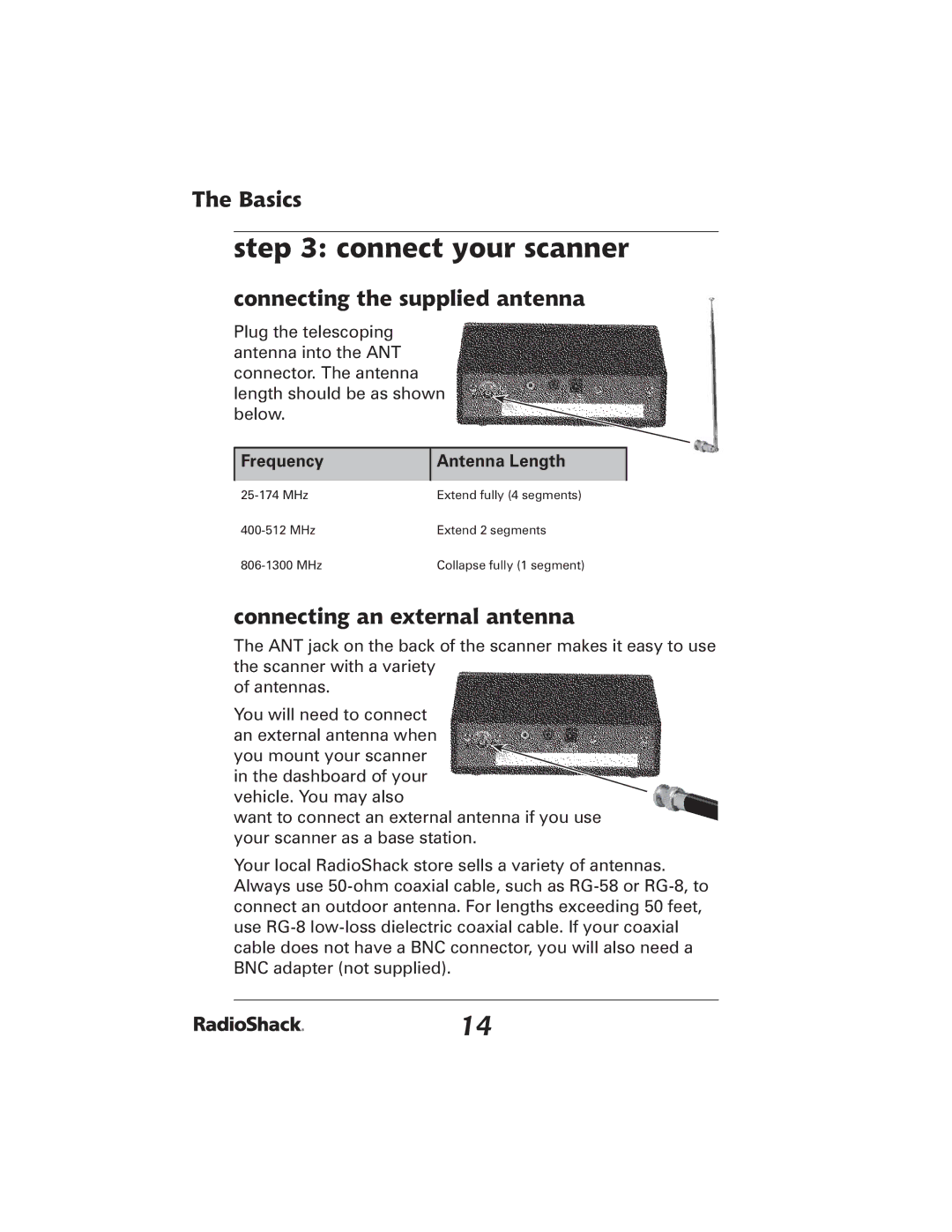 Radio Shack 20-426 manual Connect your scanner, Connecting the supplied antenna, Connecting an external antenna 