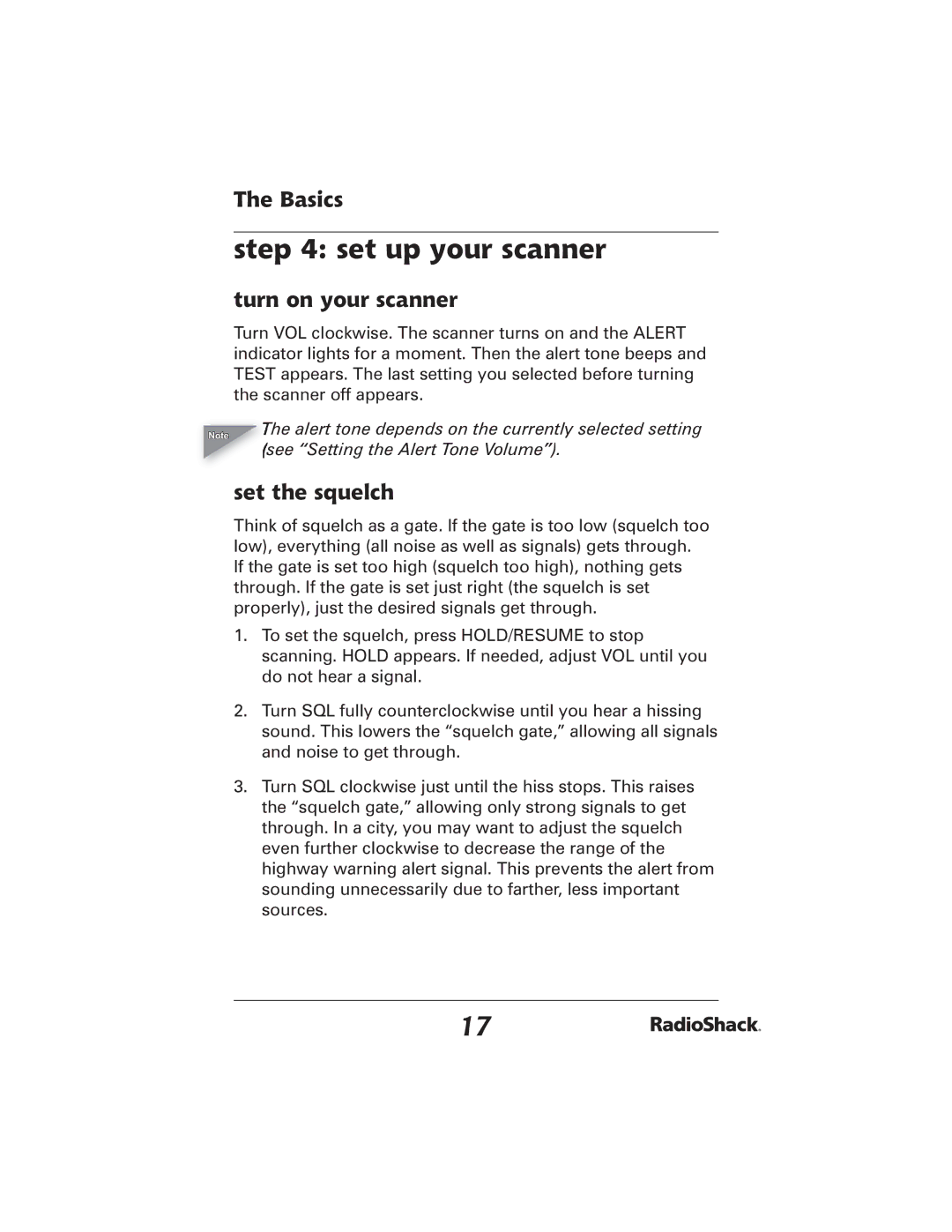 Radio Shack 20-426 manual Set up your scanner, Turn on your scanner, Set the squelch 