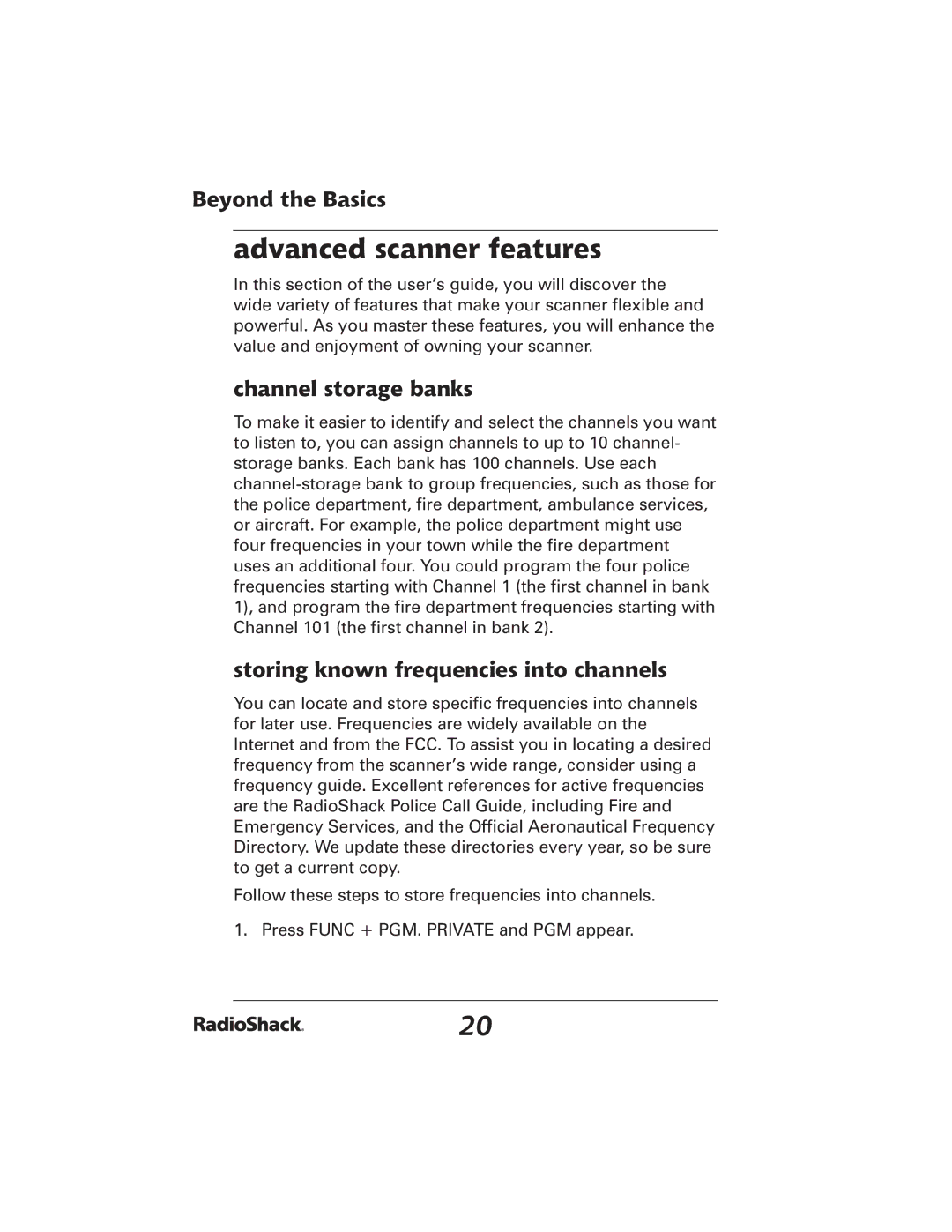 Radio Shack 20-426 manual Advanced scanner features, Beyond the Basics, Channel storage banks 