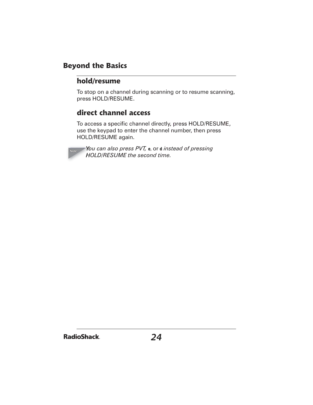 Radio Shack 20-426 manual Beyond the Basics Hold/resume, Direct channel access 