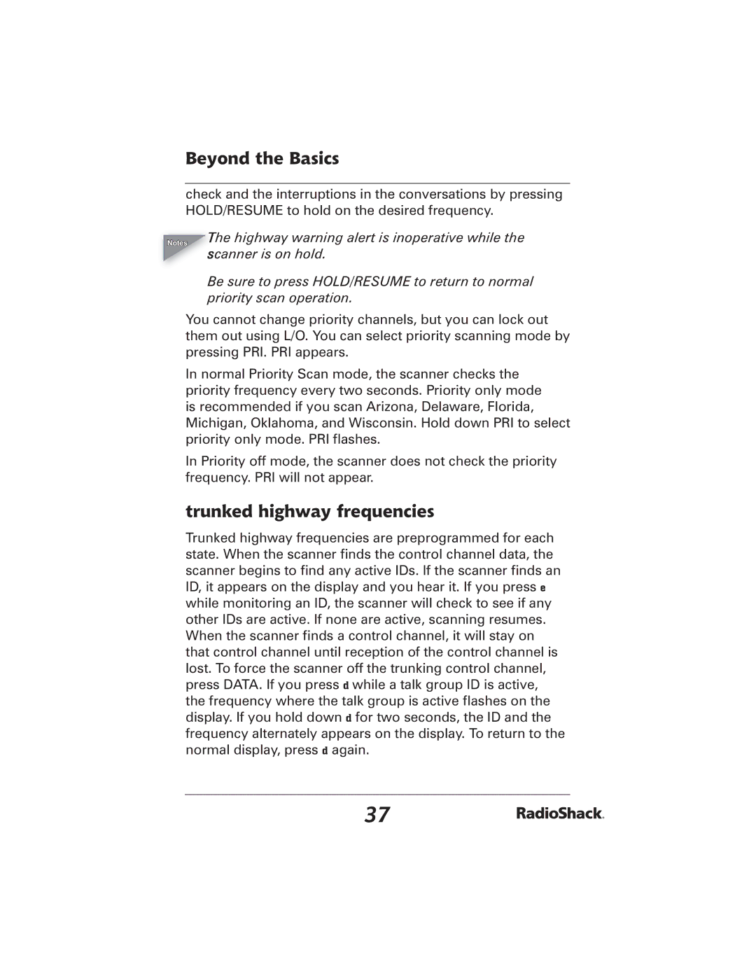 Radio Shack 20-426 manual Trunked highway frequencies 