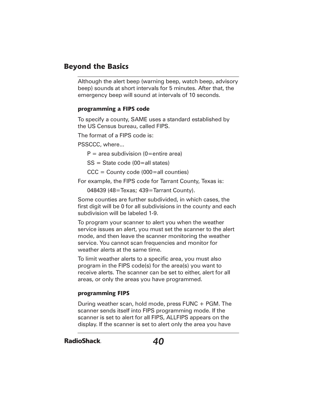 Radio Shack 20-426 manual Programming a Fips code, Programming Fips 