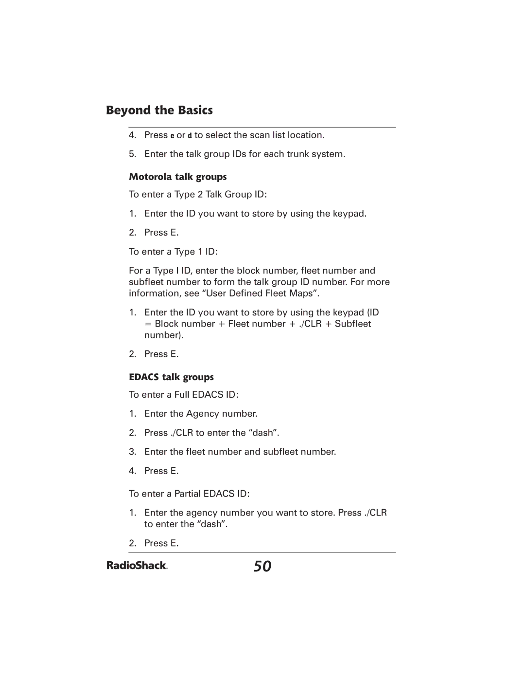 Radio Shack 20-426 manual Motorola talk groups, Edacs talk groups 