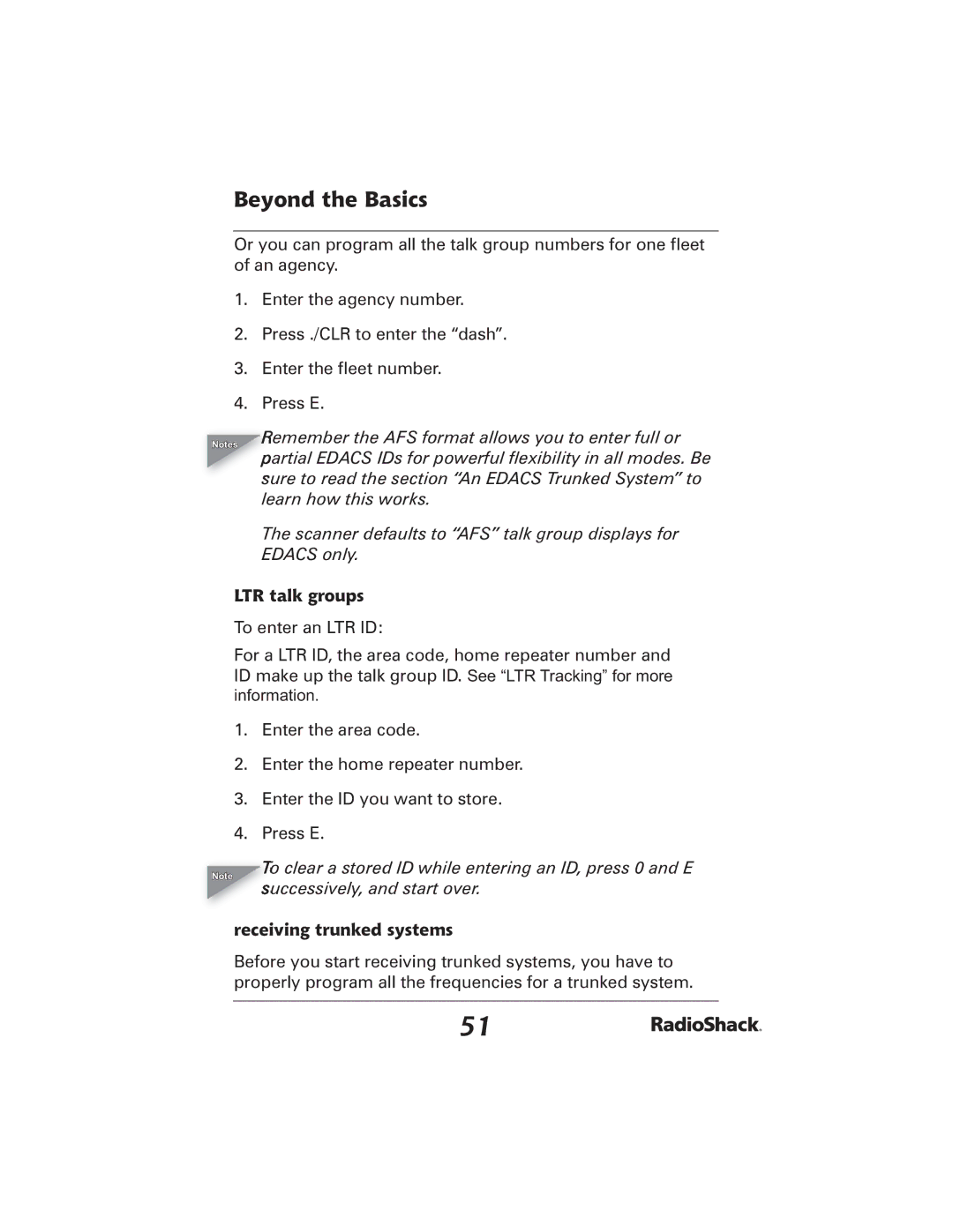 Radio Shack 20-426 manual LTR talk groups, Receiving trunked systems 