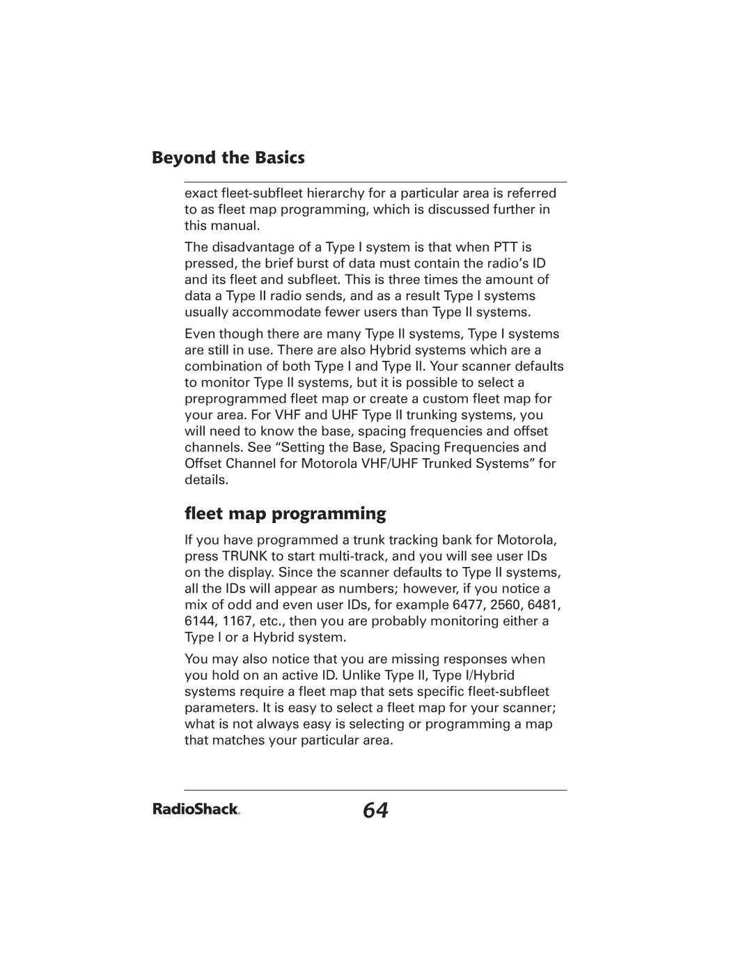 Radio Shack 20-426 manual ﬂeet map programming 