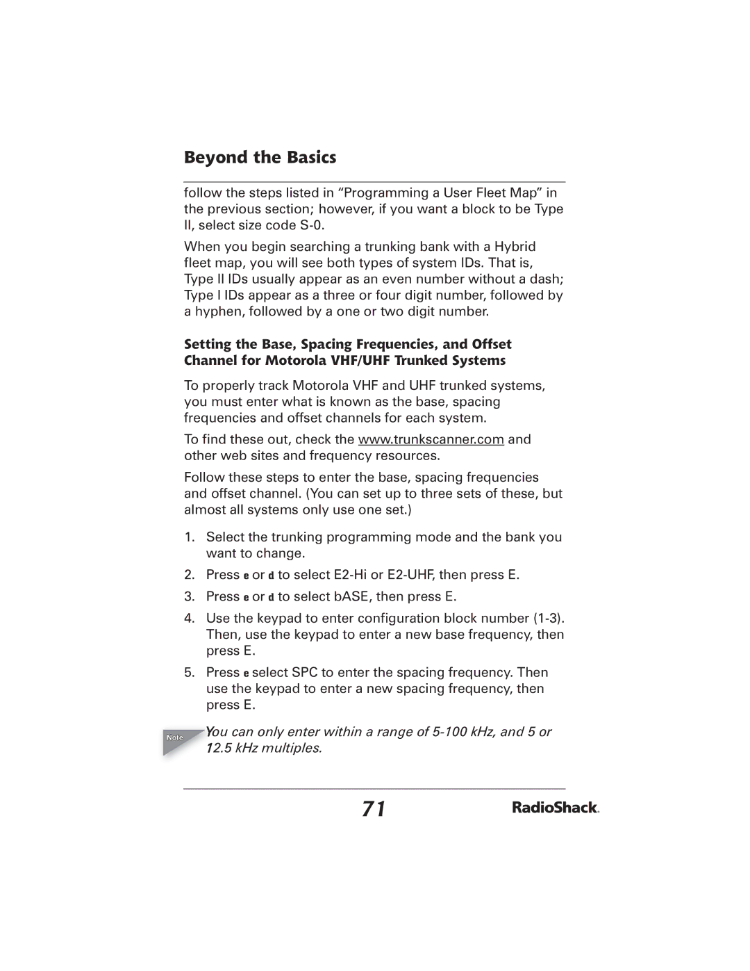 Radio Shack 20-426 manual You can only enter within a range of 5-100 kHz, and 5 or 