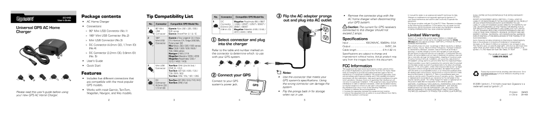 Radio Shack 20-448 specifications Package contents, Features, Tip Compatibility List 