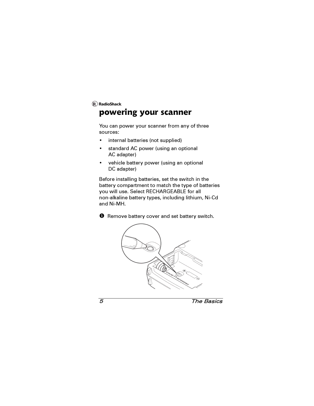 Radio Shack 20-501 manual Powering your scanner 