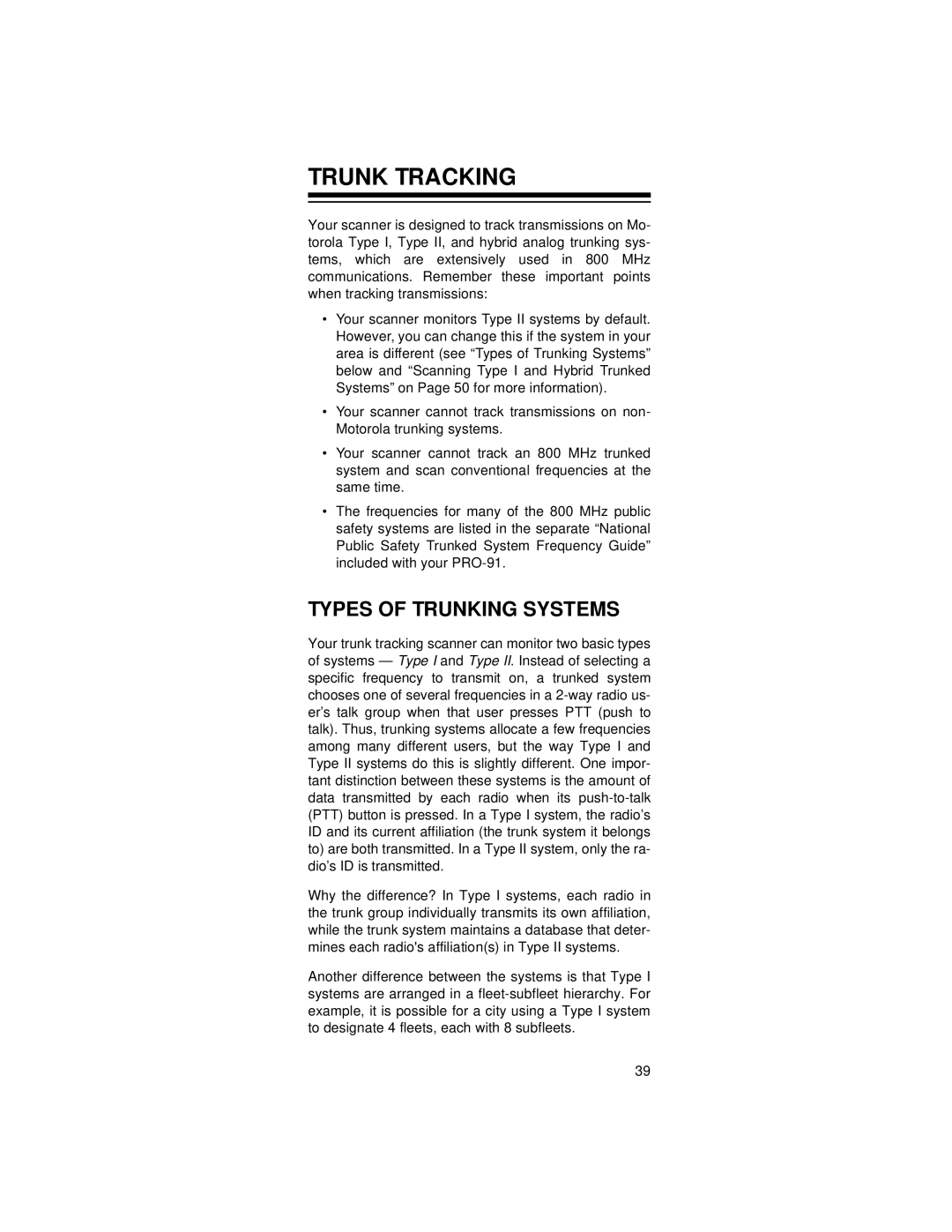 Radio Shack 20-521 owner manual Trunk Tracking, Types of Trunking Systems 