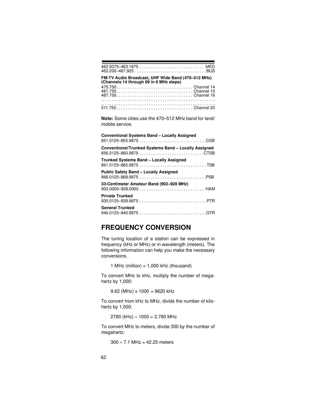 Radio Shack 20-521 owner manual Frequency Conversion 