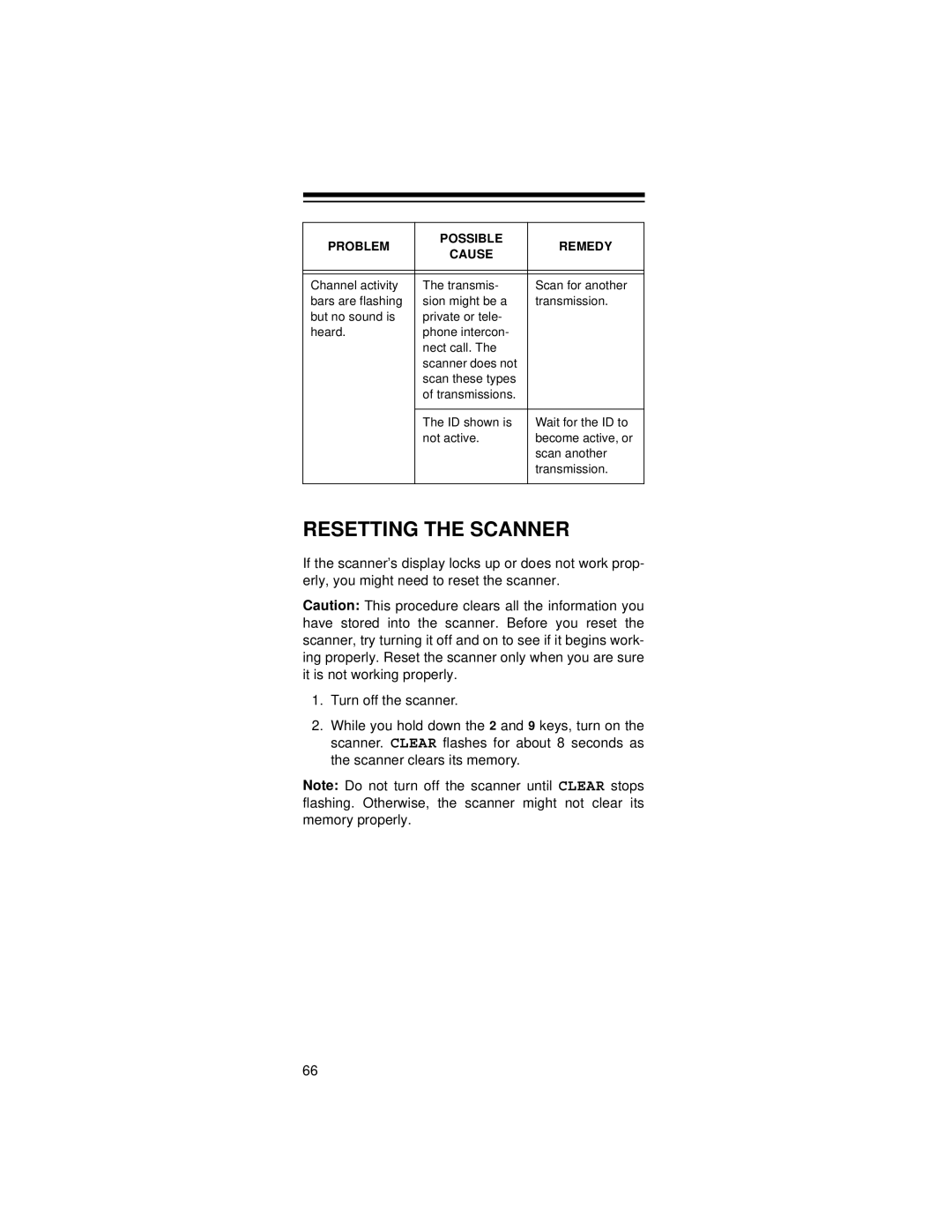 Radio Shack 20-521 owner manual Resetting the Scanner 