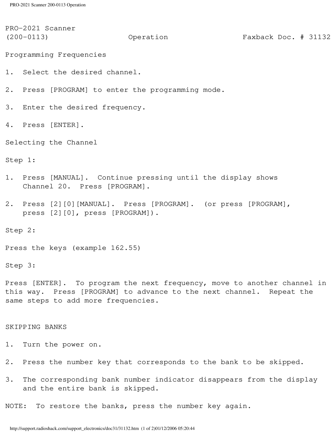 Radio Shack 200-0113 manual Skipping Banks 