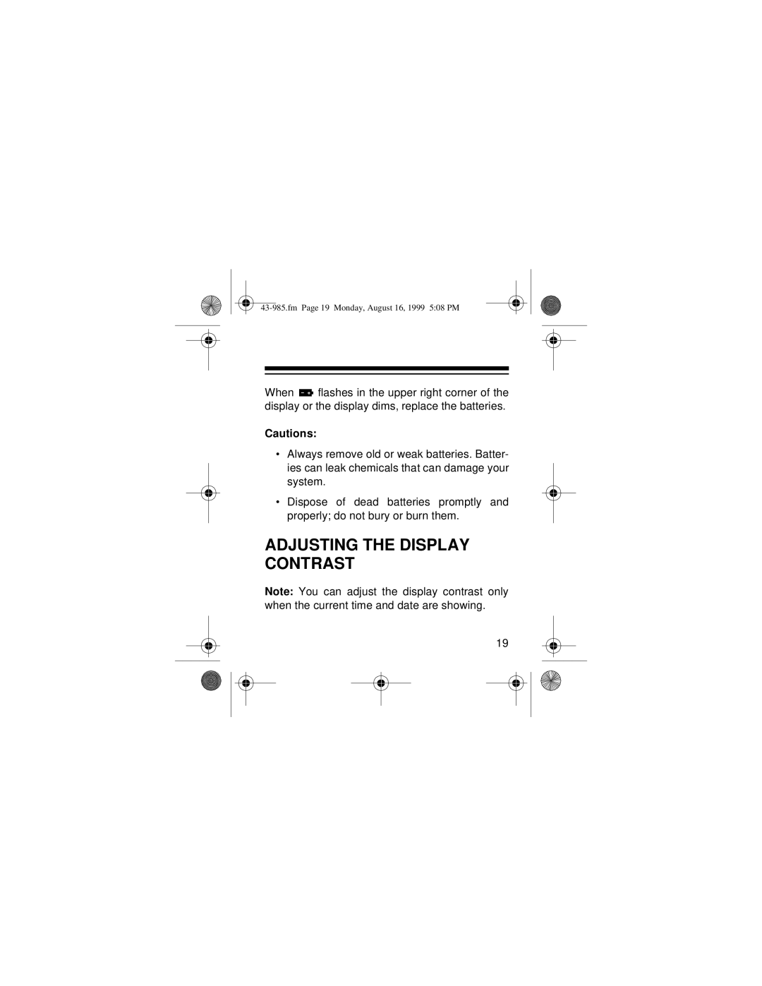 Radio Shack 200 owner manual Adjusting the Display Contrast 