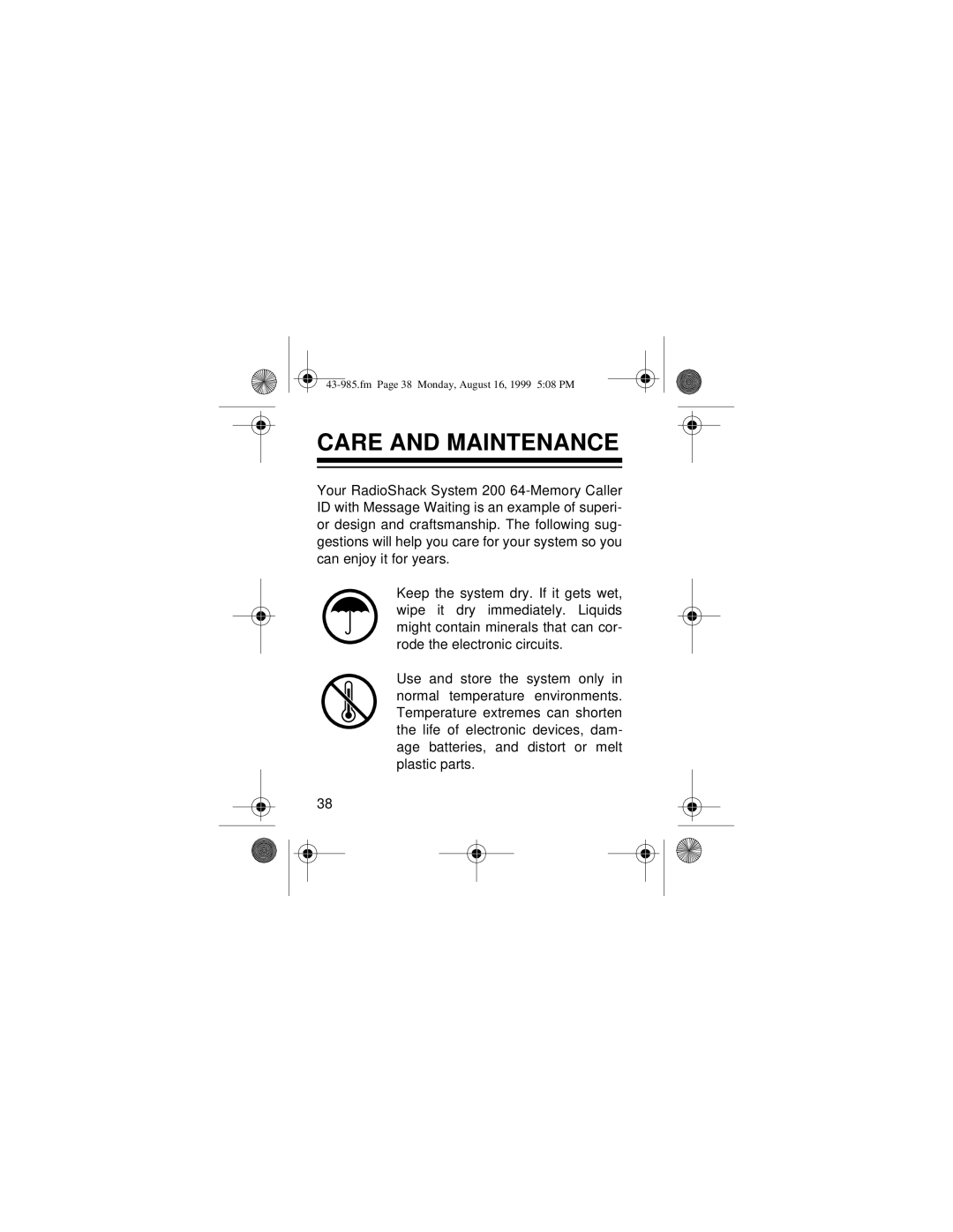 Radio Shack 200 owner manual Care and Maintenance 