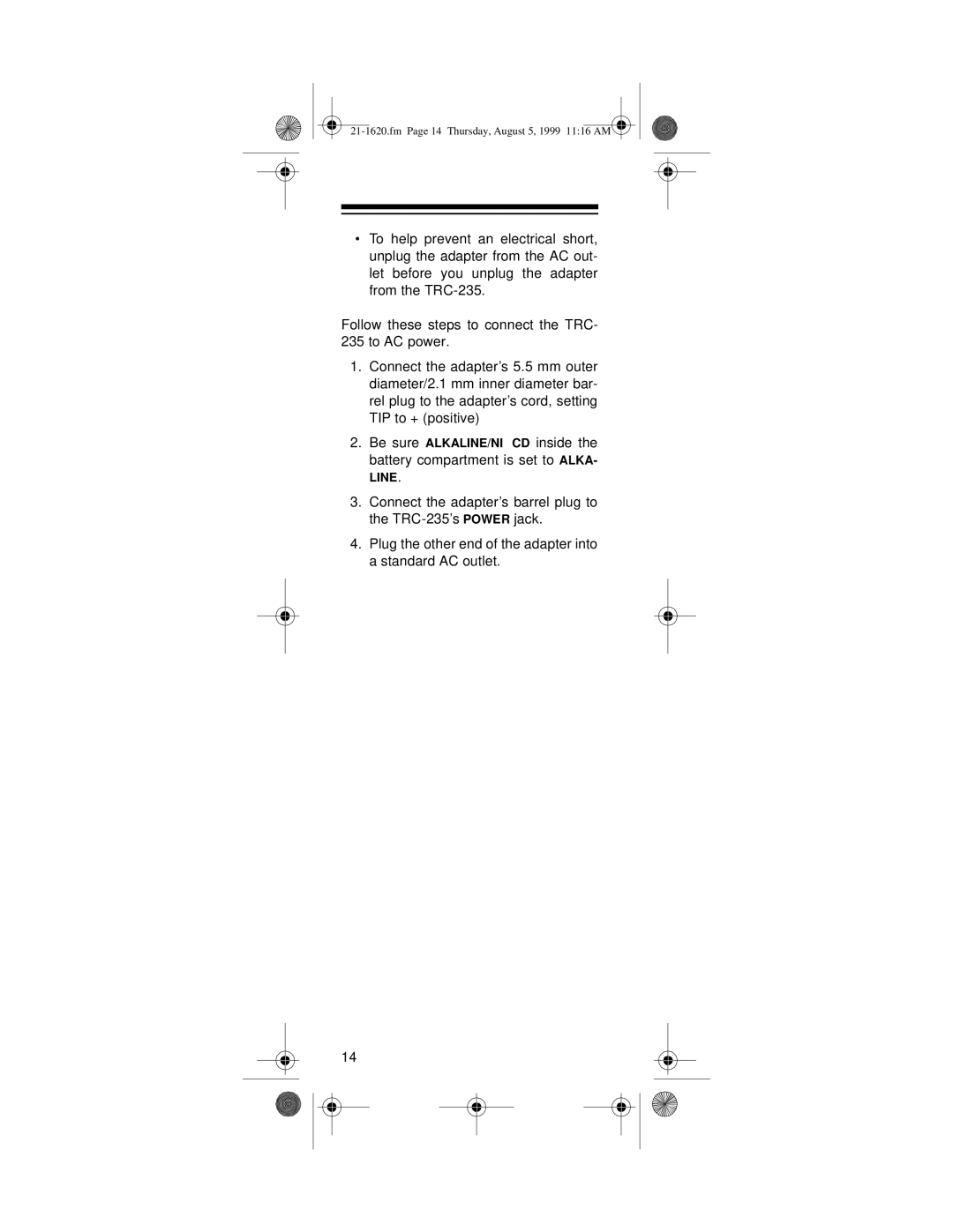 Radio Shack 21-1620, TRC-235 owner manual Thursday, August 5, 1999 1116 AM 