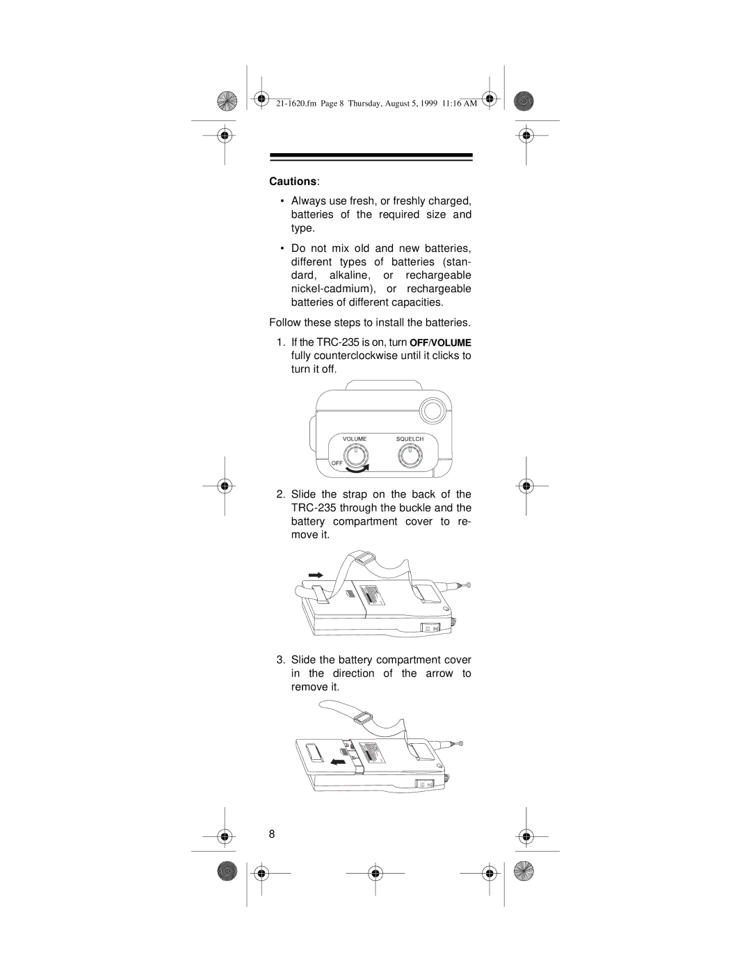 Radio Shack 21-1620, TRC-235 owner manual Fm Page 8 Thursday, August 5, 1999 1116 AM 