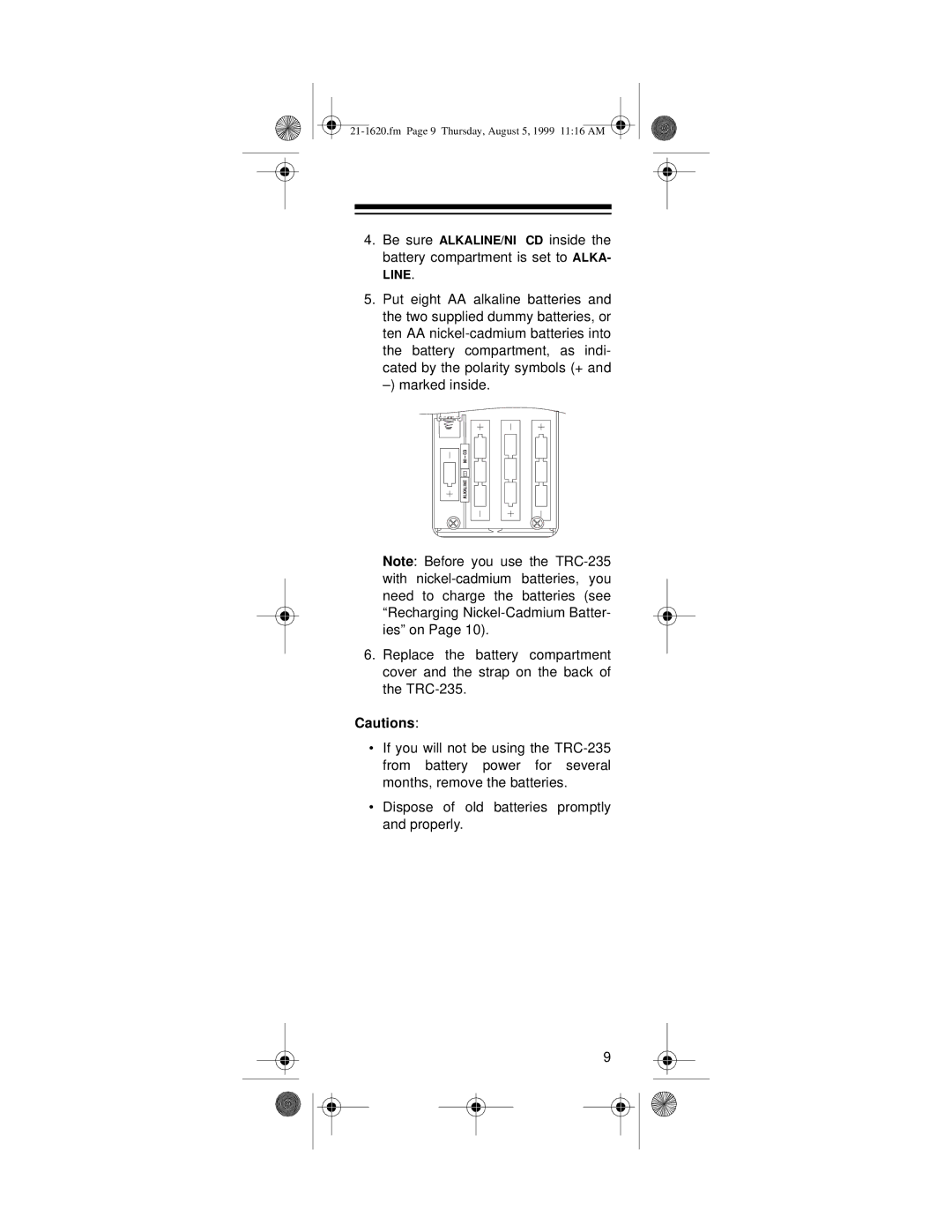 Radio Shack TRC-235, 21-1620 owner manual Fm Page 9 Thursday, August 5, 1999 1116 AM 